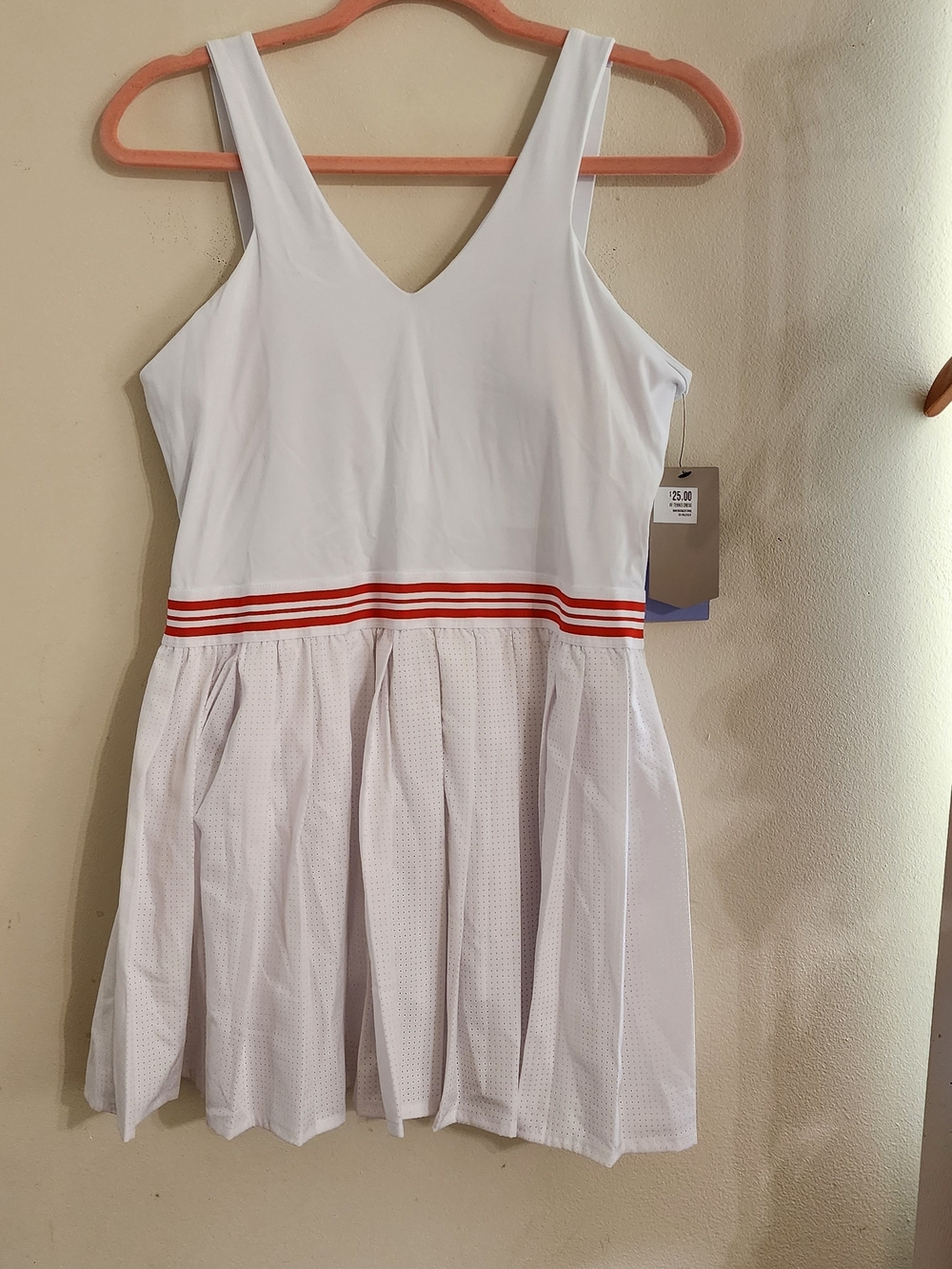 Avia NWT White Red Striped Athletic Tennis Dress Built-In Shorts Romper Size L